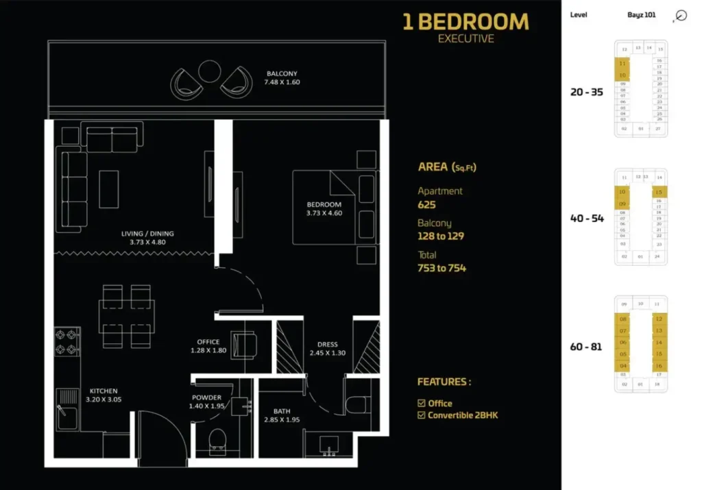 hj real estates offplan bayz 101 by danube floor plan 1br 1