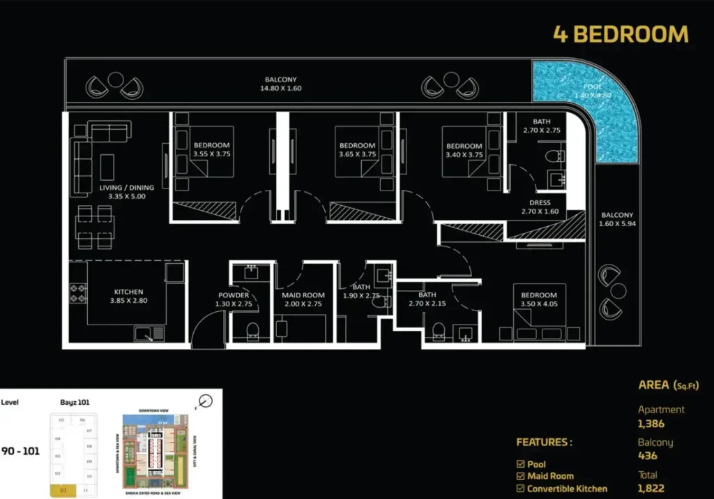 hj real estates offplan bayz 101 by danube floor plan 4br 1