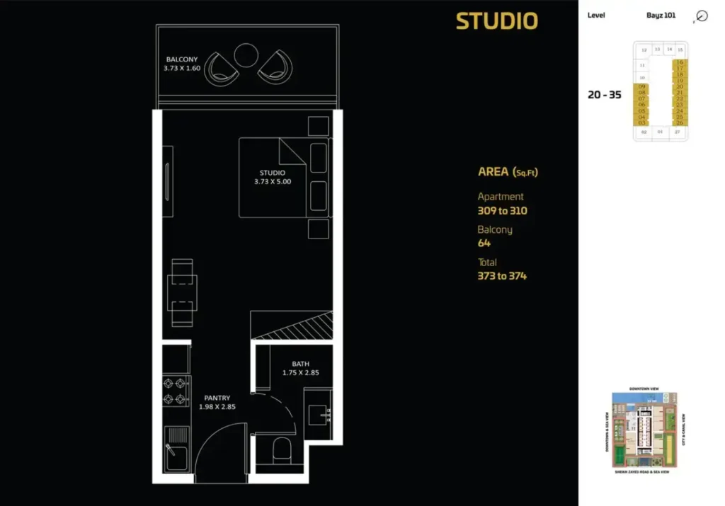 hj real estates offplan bayz 101 by danube floor plan studio 1