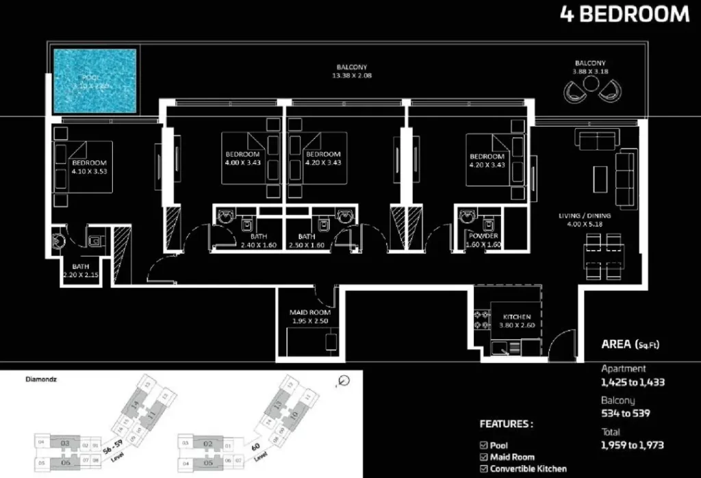 hj real estates diamondz by danube floor plan 4br