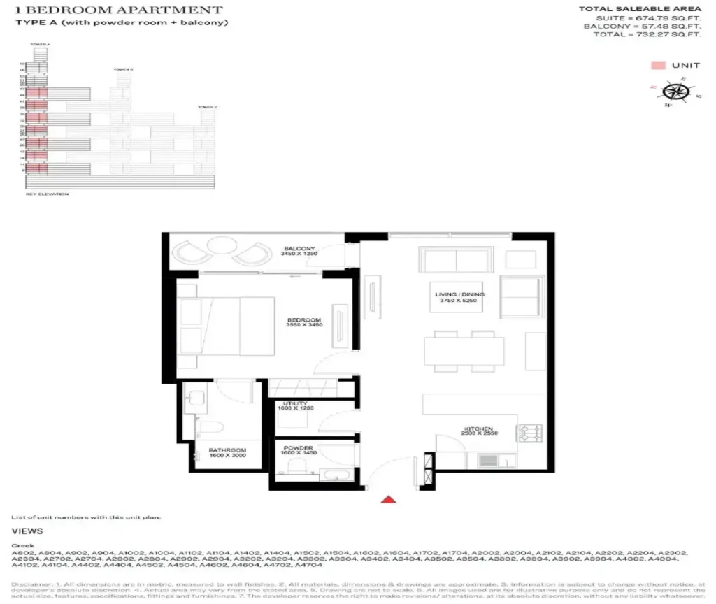 hj real estates sobha one floor plan 1br