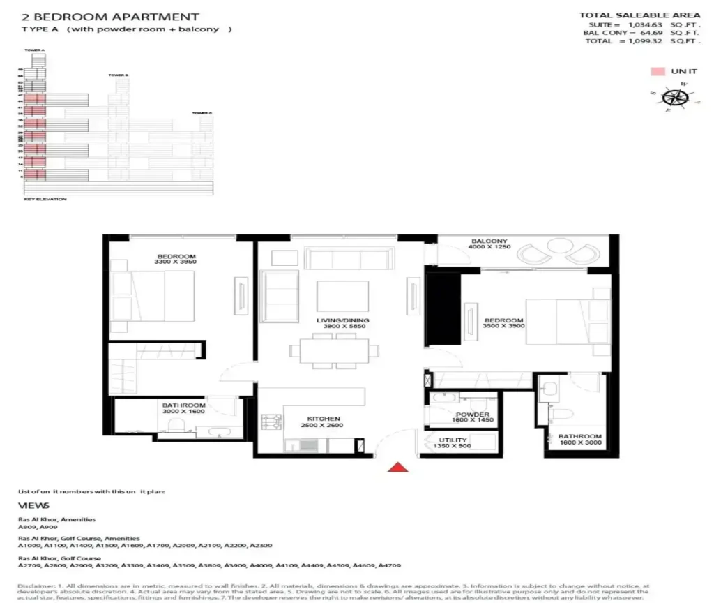 hj real estates sobha one floor plan 2br