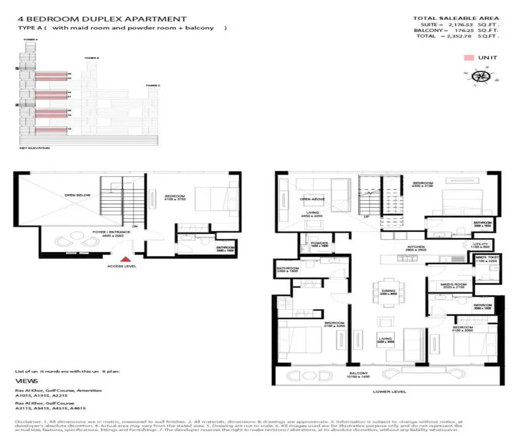 hj real estates sobha one floor plan 4br